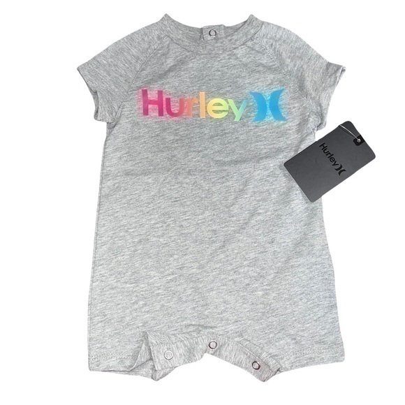Hurley Baby Boy Short Sleeve Romper - Gray - NWT - Picture 1 of 5